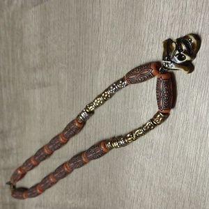 Pirate Medallion on Safari Totem Pole Brown and Gold Necklace